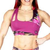 Coretta Asymmetric Crop Top - Flowers / Plum